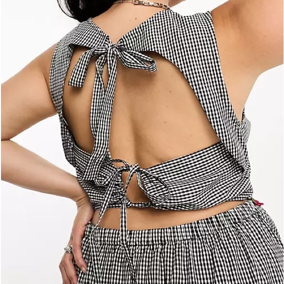 NWT Neon Rose Gingham Midaxi Dress Black White Strawberry Embroidery Plus Size - Picture 2 of 14